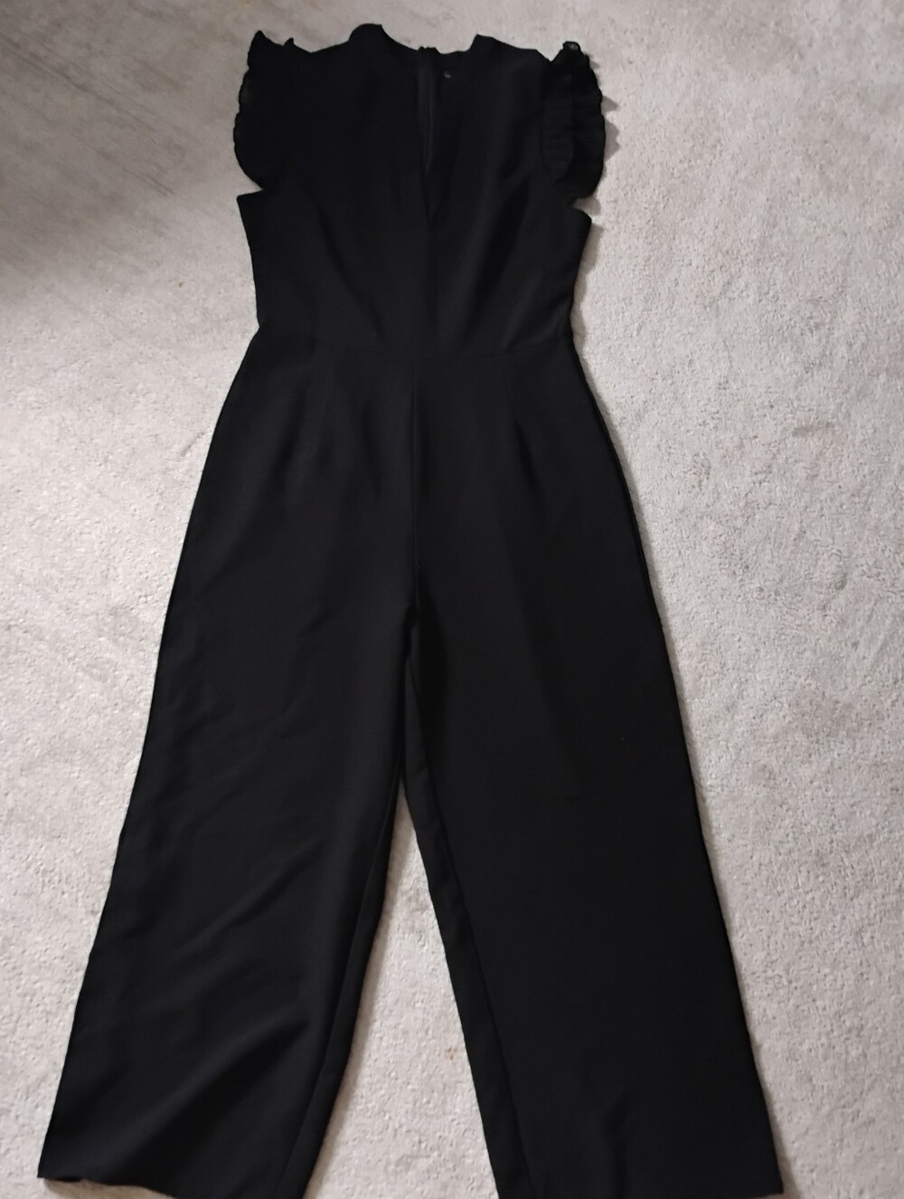 SHEIN Black Wide-Leg Ruffle Sleeve Jumpsuit